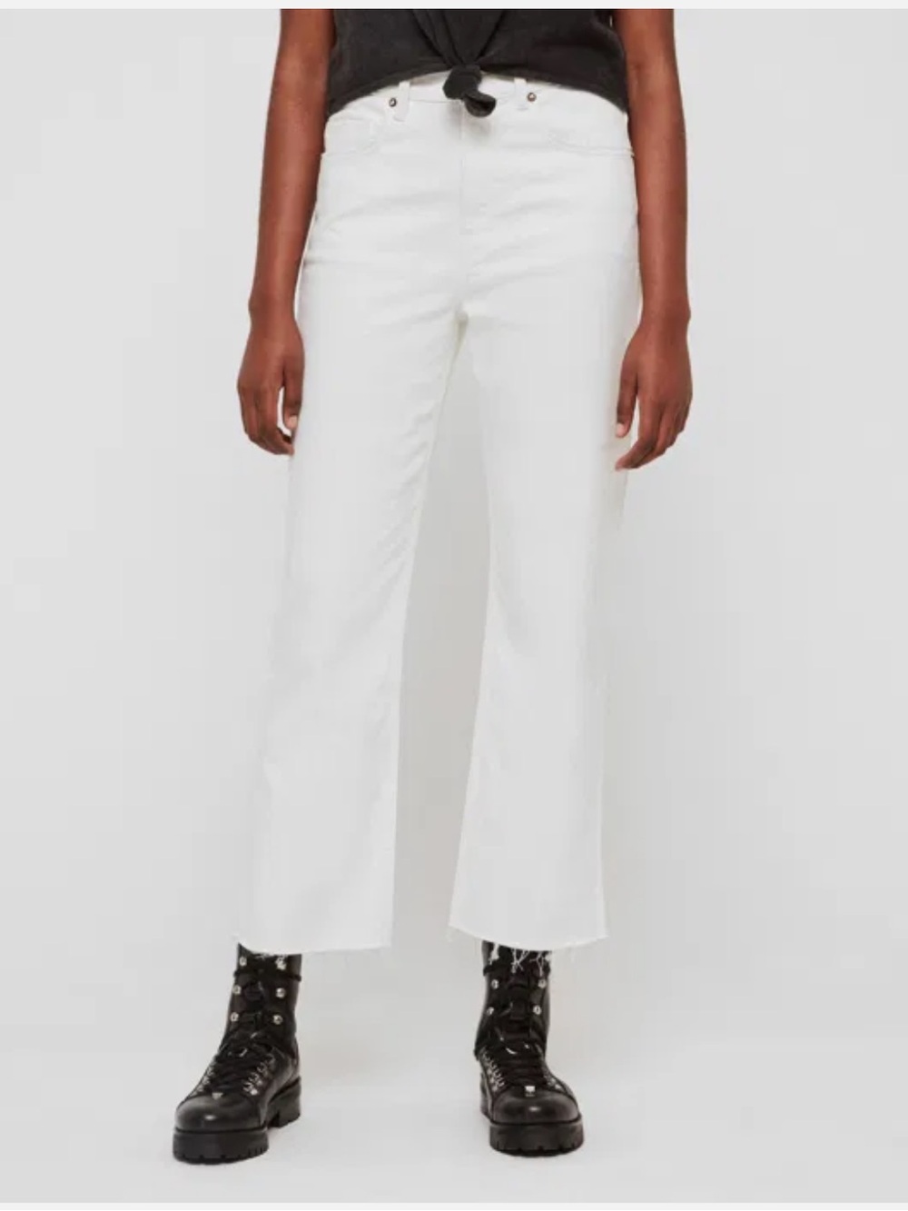 AllSaints Eden High Rise Straight Cropped Jeans in White Size 26